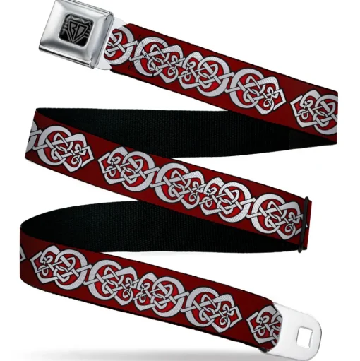 BD Wings Logo CLOSE-UP Black/Silver Seatbelt Belt - Celtic Knot5 Reds/Black/White Webbing