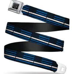 BD Wings Logo CLOSE-UP Black/Silver Seatbelt Belt - Thin White Line Flag Weathered Black/Blue/White Webbing