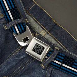 BD Wings Logo CLOSE-UP Black/Silver Seatbelt Belt - Thin White Line Flag Weathered Black/Blue/White Webbing