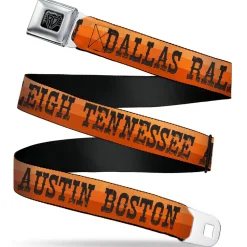 BD Wings Logo CLOSE-UP Black/Silver Seatbelt Belt - Dallas-Raleigh-Tennessee-Austin-Boston Stripes Browns/Black Webbing