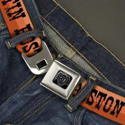 BD Wings Logo CLOSE-UP Black/Silver Seatbelt Belt - Dallas-Raleigh-Tennessee-Austin-Boston Stripes Browns/Black Webbing