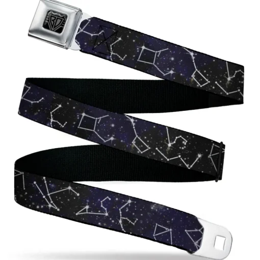 BD Wings Logo CLOSE-UP Black/Silver Seatbelt Belt - Constellations-14 Galaxy/White Webbing