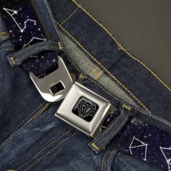 BD Wings Logo CLOSE-UP Black/Silver Seatbelt Belt - Constellations-14 Galaxy/White Webbing