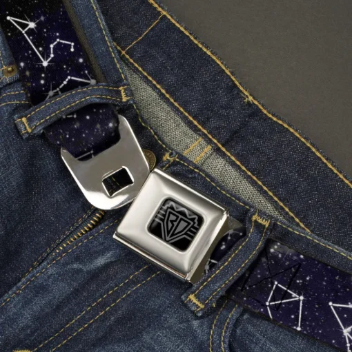 BD Wings Logo CLOSE-UP Black/Silver Seatbelt Belt - Constellations-14 Galaxy/White Webbing