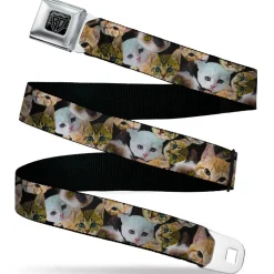 BD Wings Logo CLOSE-UP Black/Silver Seatbelt Belt - Cat Faces Stacked2 Webbing
