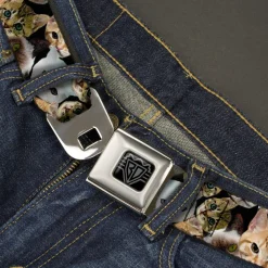 BD Wings Logo CLOSE-UP Black/Silver Seatbelt Belt - Cat Faces Stacked2 Webbing