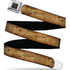 BD Wings Logo CLOSE-UP Black/Silver Seatbelt Belt - Dream Catcher Tan/Black Webbing