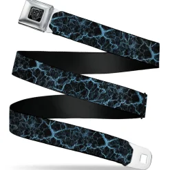 BD Wings Logo CLOSE-UP Black/Silver Seatbelt Belt - Marble Black/Baby Blue Webbing