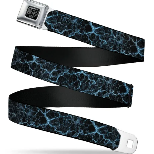 BD Wings Logo CLOSE-UP Black/Silver Seatbelt Belt - Marble Black/Baby Blue Webbing