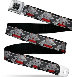BD Wings Logo CLOSE-UP Black/Silver Seatbelt Belt - Cat 6-Mood Poses/Stripe Black/White/Grays Webbing