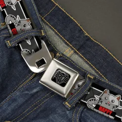 BD Wings Logo CLOSE-UP Black/Silver Seatbelt Belt - Cat 6-Mood Poses/Stripe Black/White/Grays Webbing