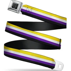 BD Wings Logo CLOSE-UP Black/Silver Seatbelt Belt - Flag Non-Binary Stripe Webbing