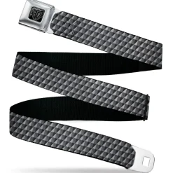 BD Wings Logo CLOSE-UP Black/Silver Seatbelt Belt - Geometric Triangles Tonal Grays Webbing
