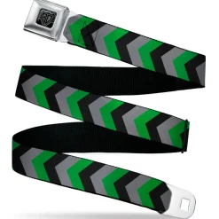 BD Wings Logo CLOSE-UP Black/Silver Seatbelt Belt - Chevron Green/Black/Gray Webbing