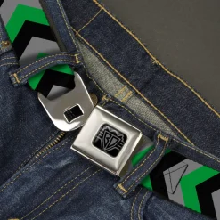 BD Wings Logo CLOSE-UP Black/Silver Seatbelt Belt - Chevron Green/Black/Gray Webbing