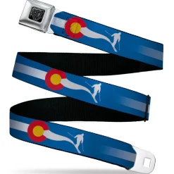 BD Wings Logo CLOSE-UP Black/Silver Seatbelt Belt - Colorado Skier2 Blue/White/Red/Yellow Webbing