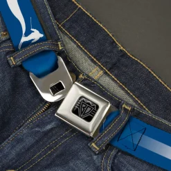 BD Wings Logo CLOSE-UP Black/Silver Seatbelt Belt - Colorado Skier2 Blue/White/Red/Yellow Webbing