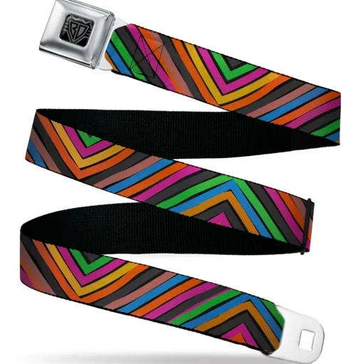 BD Wings Logo CLOSE-UP Black/Silver Seatbelt Belt - Chevron Freehand CLOSE-UP Multi Color Webbing