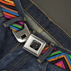 BD Wings Logo CLOSE-UP Black/Silver Seatbelt Belt - Chevron Freehand CLOSE-UP Multi Color Webbing
