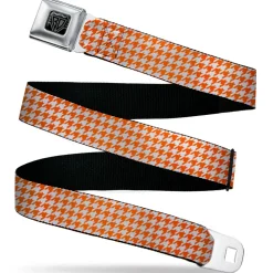 BD Wings Logo CLOSE-UP Black/Silver Seatbelt Belt - Houndstooth Orange/White Webbing