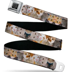 BD Wings Logo CLOSE-UP Black/Silver Seatbelt Belt - Cat Faces Stacked Webbing