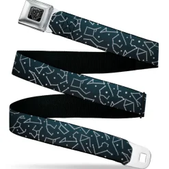 BD Wings Logo CLOSE-UP Black/Silver Seatbelt Belt - Constellations Scattered Midnight Blue/White Webbing