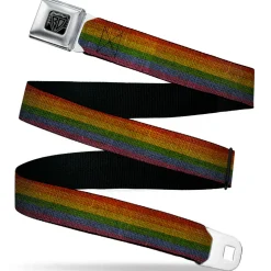 BD Wings Logo CLOSE-UP Black/Silver Seatbelt Belt - Burlap Texture Rainbow Webbing