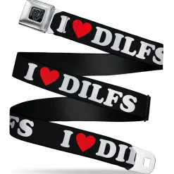 BD Wings Logo CLOSE-UP Black/Silver Seatbelt Belt - I "HEART" DILFS Black/White/Red Webbing