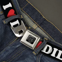 BD Wings Logo CLOSE-UP Black/Silver Seatbelt Belt - I "HEART" DILFS Black/White/Red Webbing