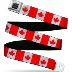 BD Wings Logo CLOSE-UP Black/Silver Seatbelt Belt - Canada Flag Continuous Webbing