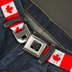 BD Wings Logo CLOSE-UP Black/Silver Seatbelt Belt - Canada Flag Continuous Webbing