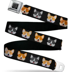 BD Wings Logo CLOSE-UP Black/Silver Seatbelt Belt - Corgi 3-Faces Black Webbing