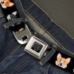 BD Wings Logo CLOSE-UP Black/Silver Seatbelt Belt - Corgi 3-Faces Black Webbing
