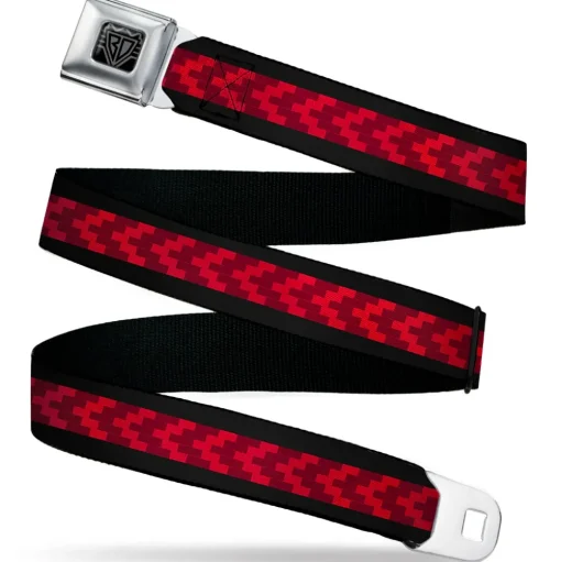 BD Wings Logo CLOSE-UP Black/Silver Seatbelt Belt - Chevron 8-Bit Black/Reds Webbing