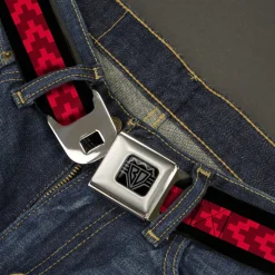 BD Wings Logo CLOSE-UP Black/Silver Seatbelt Belt - Chevron 8-Bit Black/Reds Webbing