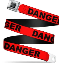 BD Wings Logo CLOSE-UP Black/Silver Seatbelt Belt - DANGER Text Red/Black Webbing