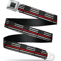 BD Wings Logo CLOSE-UP Black/Silver Seatbelt Belt - Thin Red Line Flag Weathered Black/Gray/Red Webbing