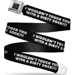 BD Wings Logo CLOSE-UP Black/Silver Seatbelt Belt - I WOULDN'T TOUCH YOU WITH A DIRTY SOCK!!! Black/White Webbing