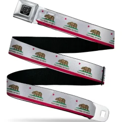 BD Wings Logo CLOSE-UP Black/Silver Seatbelt Belt - California Flag Continuous Webbing