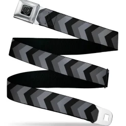 BD Wings Logo CLOSE-UP Black/Silver Seatbelt Belt - Chevron Gray/Black/Charcoal Webbing