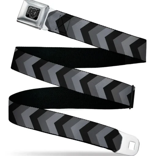 BD Wings Logo CLOSE-UP Black/Silver Seatbelt Belt - Chevron Gray/Black/Charcoal Webbing