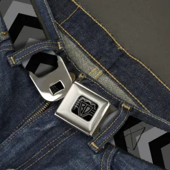 BD Wings Logo CLOSE-UP Black/Silver Seatbelt Belt - Chevron Gray/Black/Charcoal Webbing