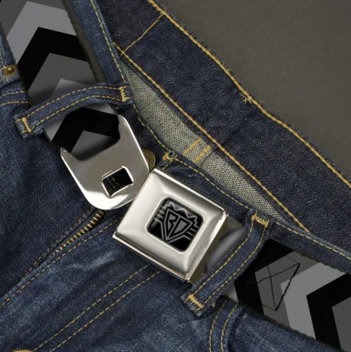 BD Wings Logo CLOSE-UP Black/Silver Seatbelt Belt - Chevron Gray/Black/Charcoal Webbing