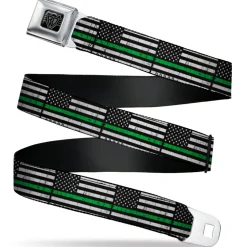 BD Wings Logo CLOSE-UP Black/Silver Seatbelt Belt - Thin Green Line Flag Weathered Black/Gray/Green Webbing