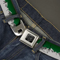 BD Wings Logo CLOSE-UP Black/Silver Seatbelt Belt - Colorado Mountains Green/Grays Webbing