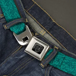 BD Wings Logo CLOSE-UP Black/Silver Seatbelt Belt - Heather2 Blues Webbing