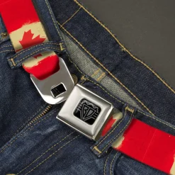 BD Wings Logo CLOSE-UP Black/Silver Seatbelt Belt - Canada Flag Painted Webbing