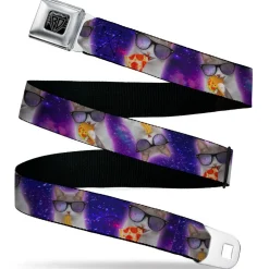 BD Wings Logo CLOSE-UP Black/Silver Seatbelt Belt - Hungry Cat in Space Purples Webbing
