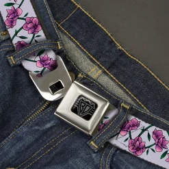 BD Wings Logo CLOSE-UP Black/Silver Seatbelt Belt - Floral Chain Gray Webbing
