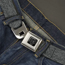 BD Wings Logo CLOSE-UP Black/Silver Seatbelt Belt - Heather2 Grays Webbing